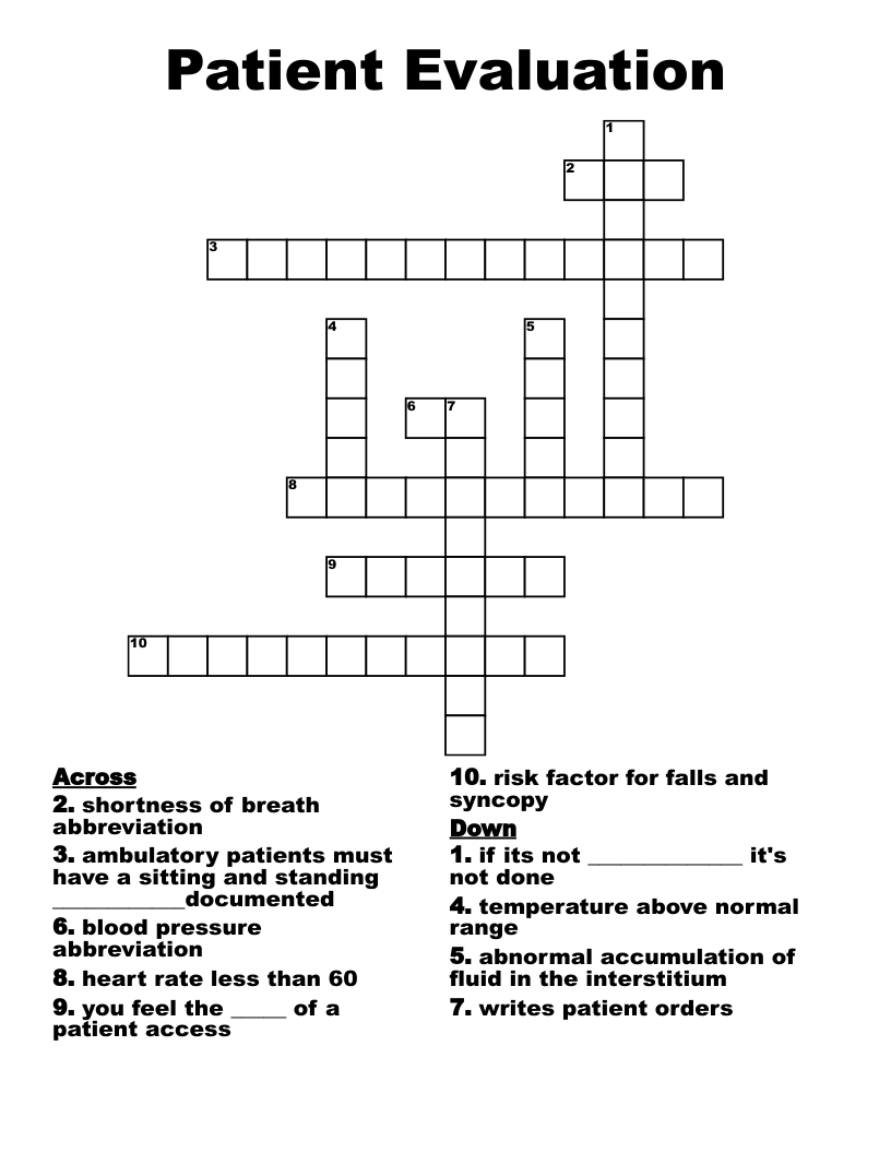 Patient Evaluation Crossword