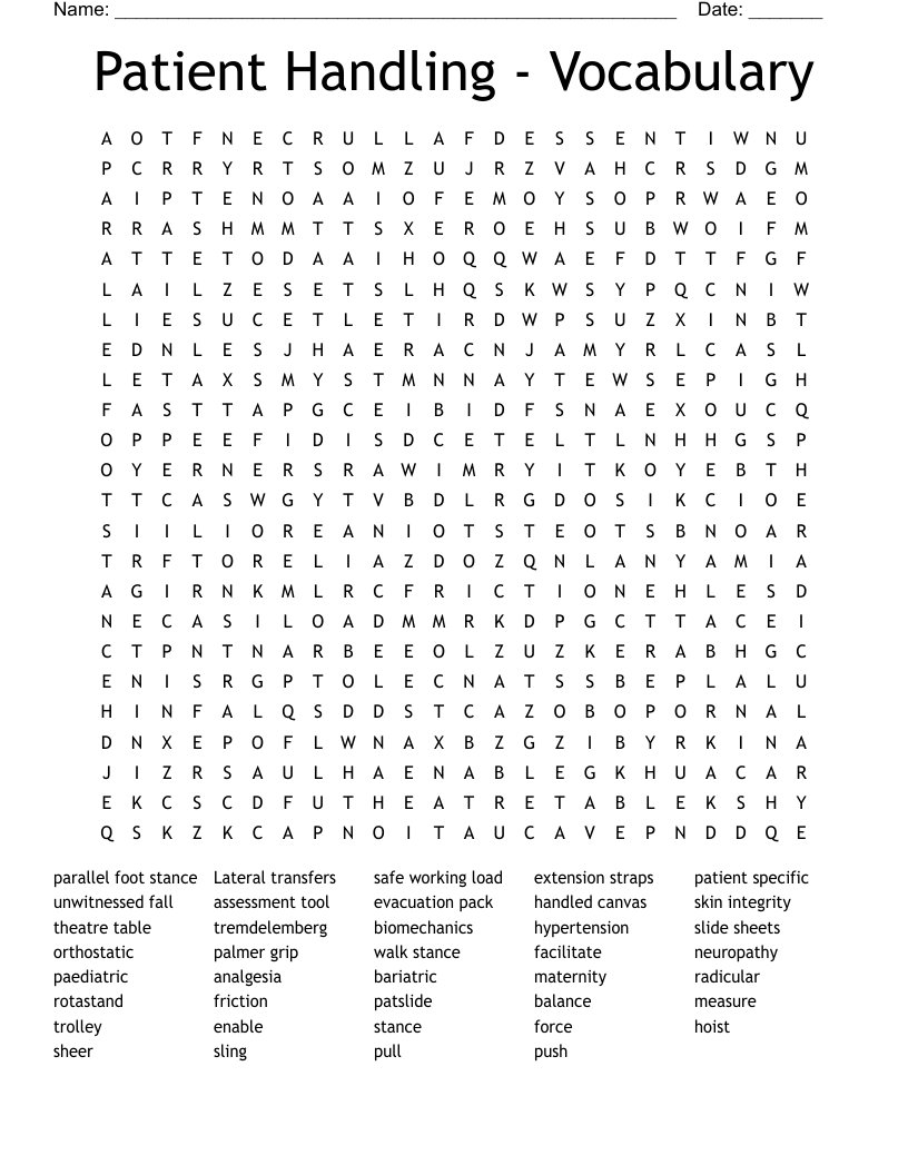 Patient Handling - Vocabulary Word Search