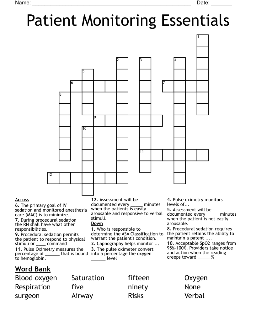 Patient Monitoring Essentials Crossword