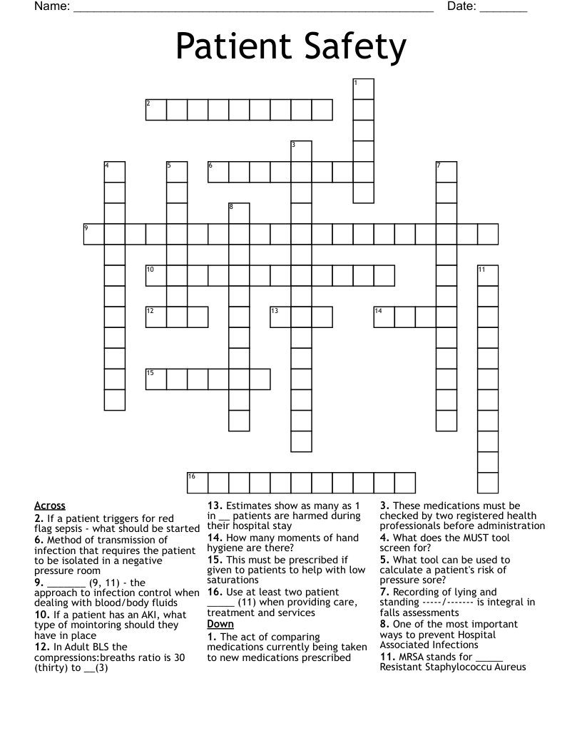 Patient Safety Crossword