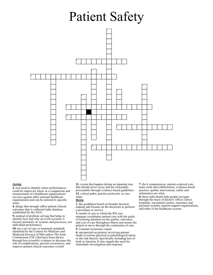 Patient Safety Crossword