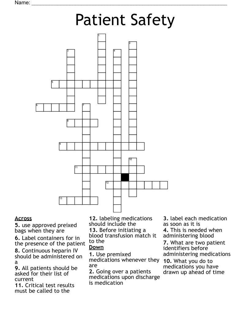 Patient Safety Crossword