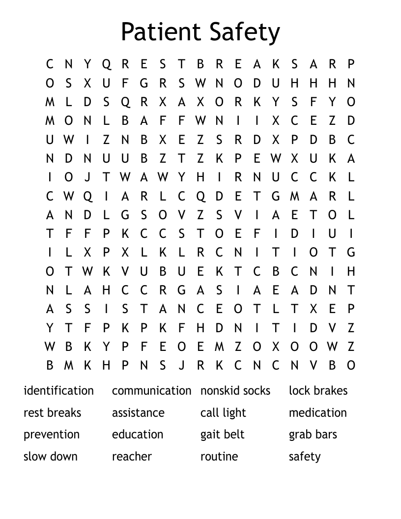 Patient Safety Word Search
