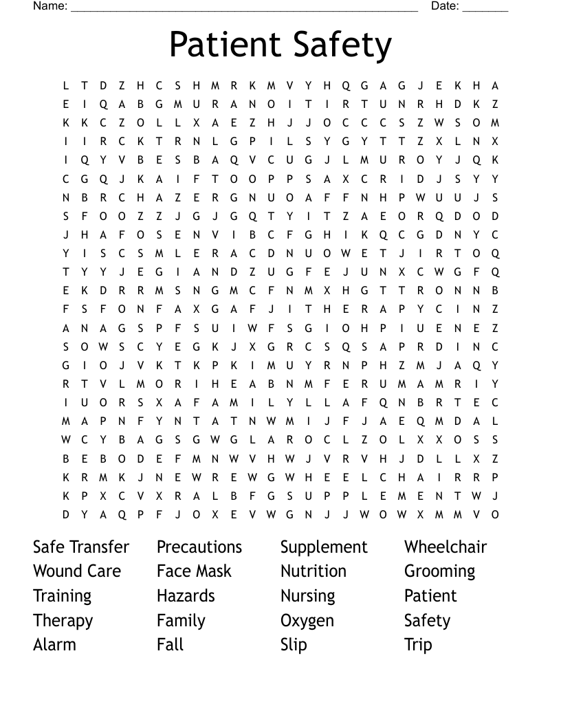 Patient Safety Word Search