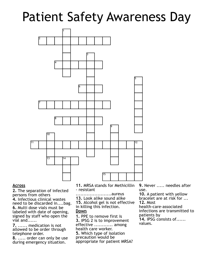 Patient Safety Awareness Day Crossword