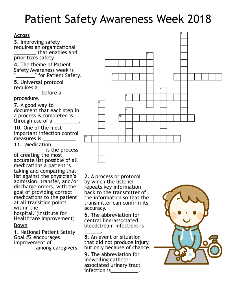 Patient Safety Awareness Week 2018 Crossword