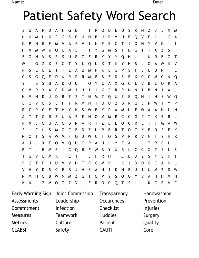 Patient Safety Word Search