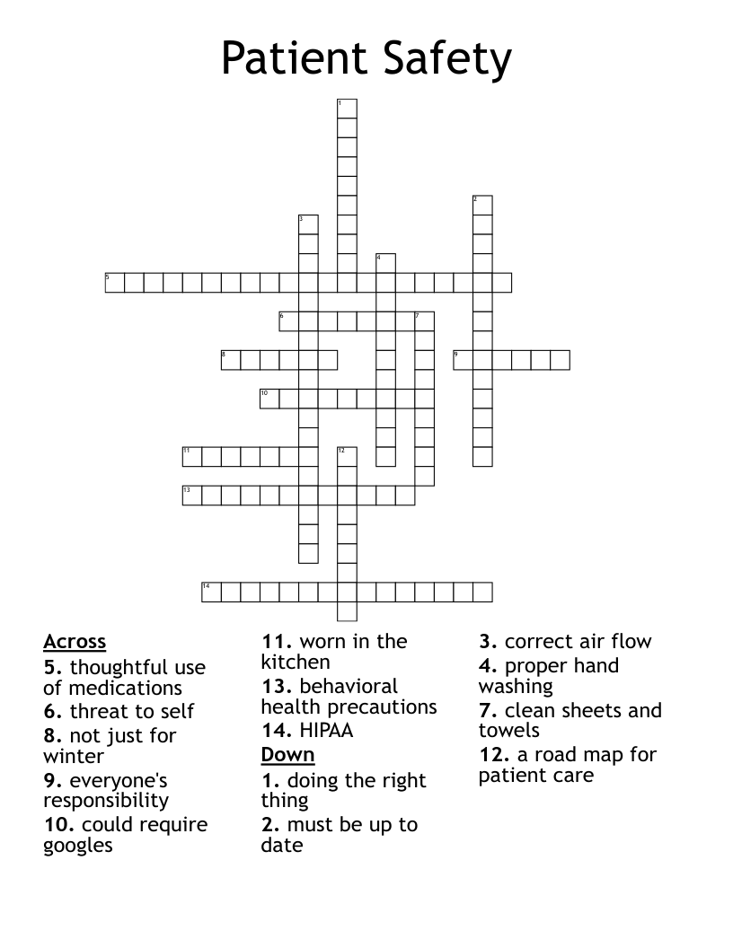Patient Safety  Crossword