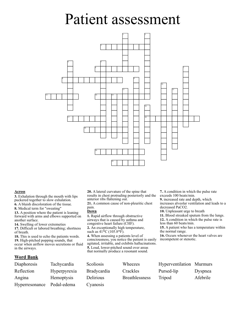Patient assessment  Crossword