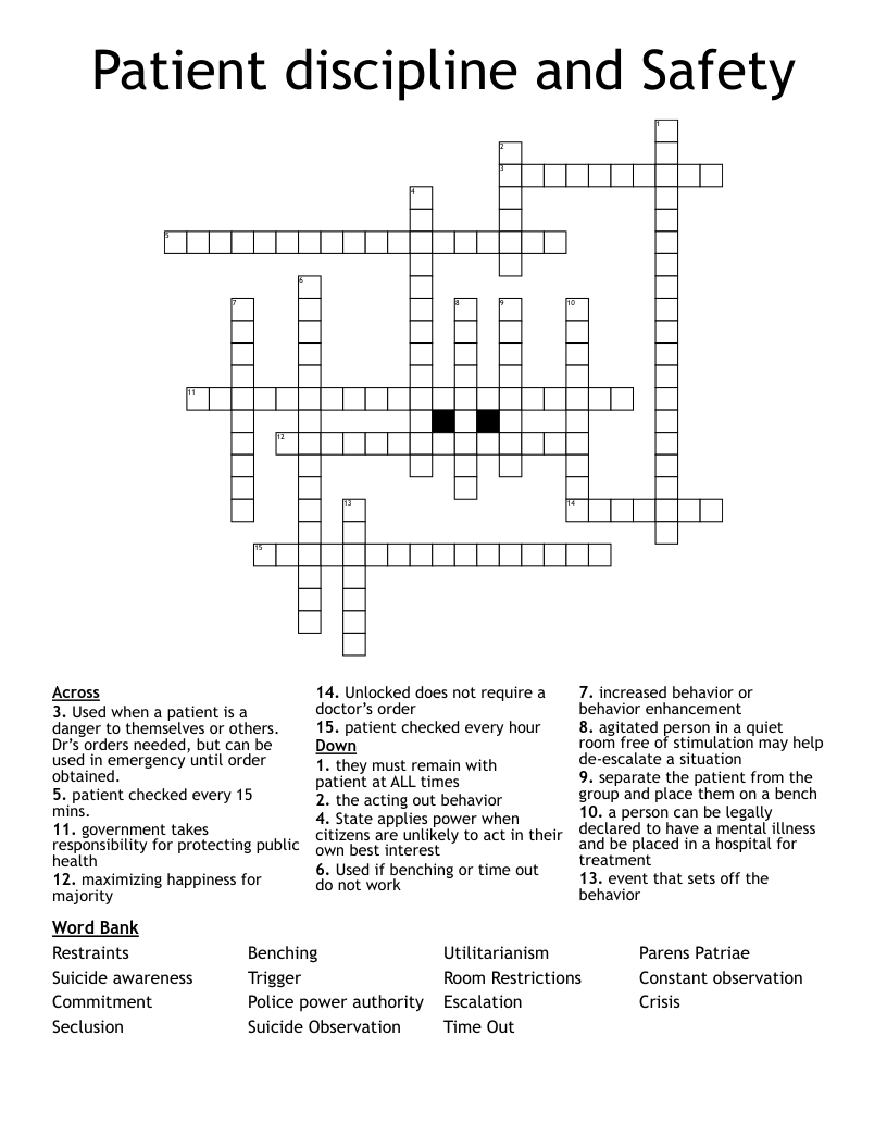 Patient discipline and Safety Crossword