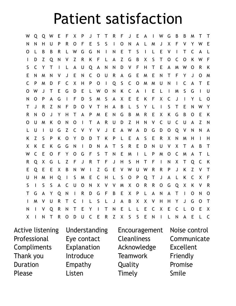 Patient satisfaction Word Search