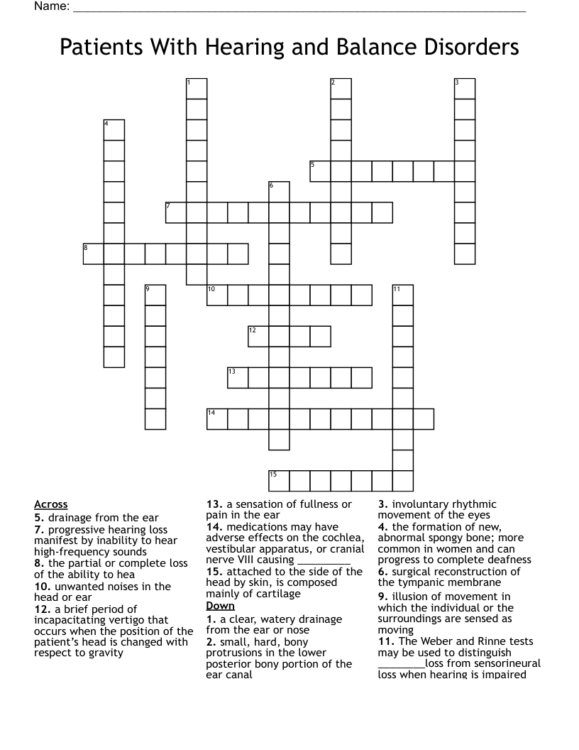 Patients With Hearing and Balance Disorders Crossword