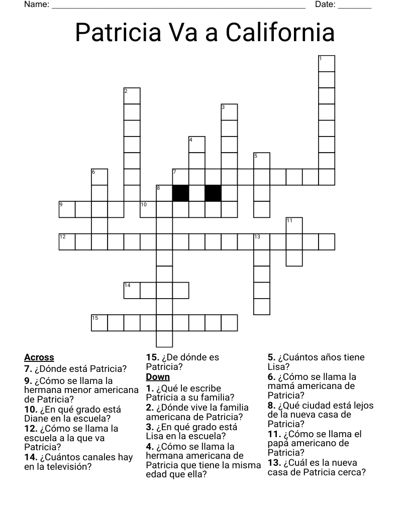 Patricia Va a California Crossword