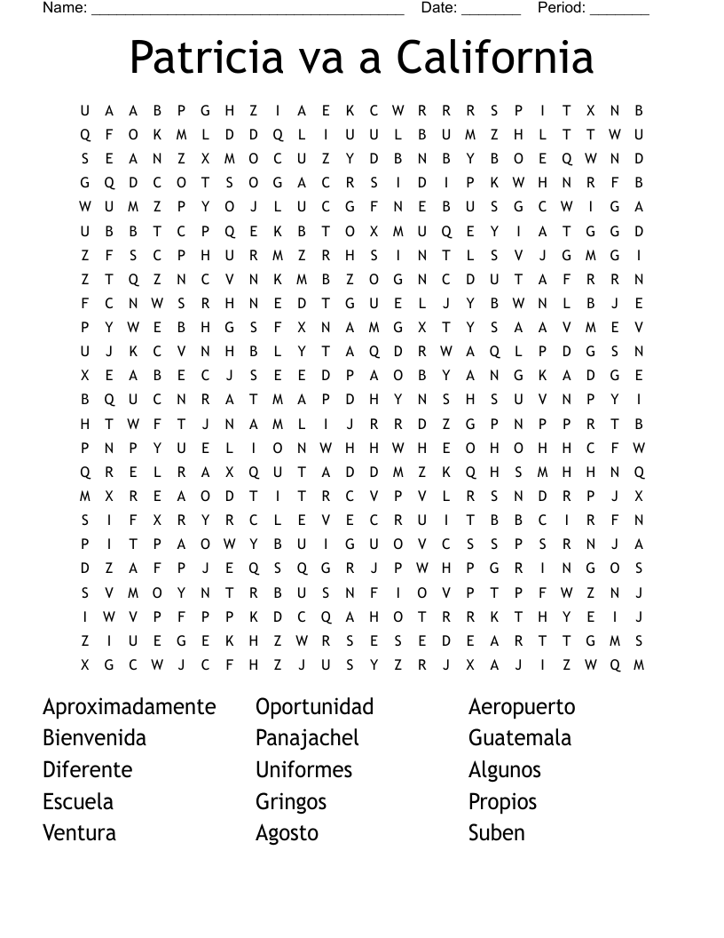 Patricia va a California Word Search