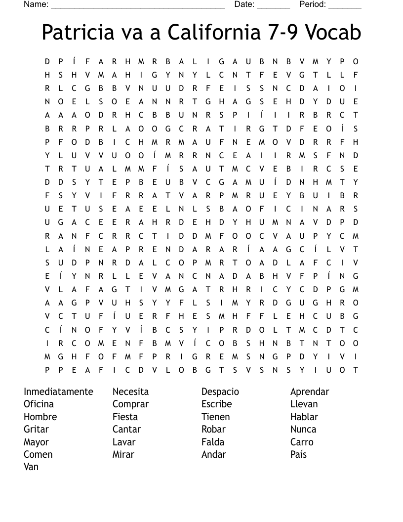 Patricia va a California 7-9 Vocab Word Search