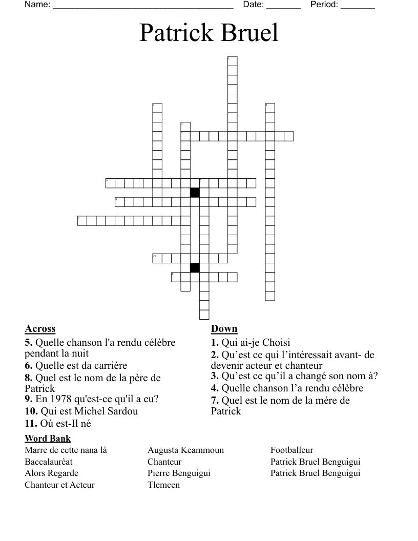 Patrick Bruel  Crossword