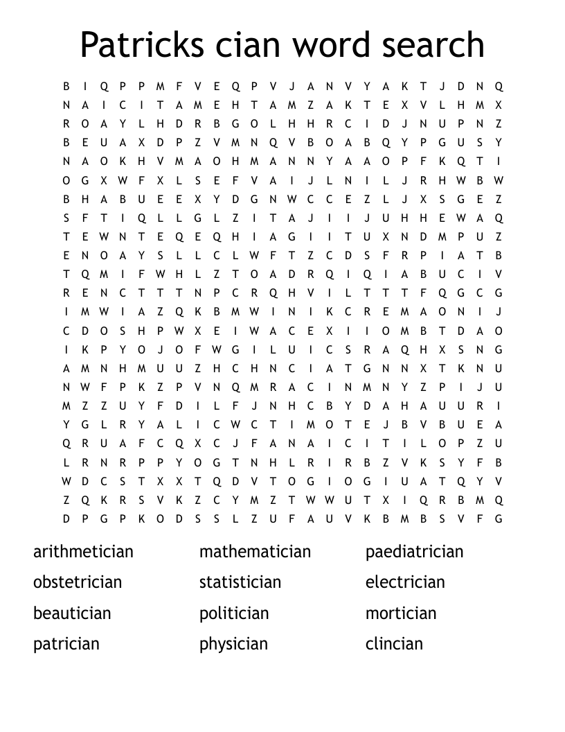 Patricks cian word search