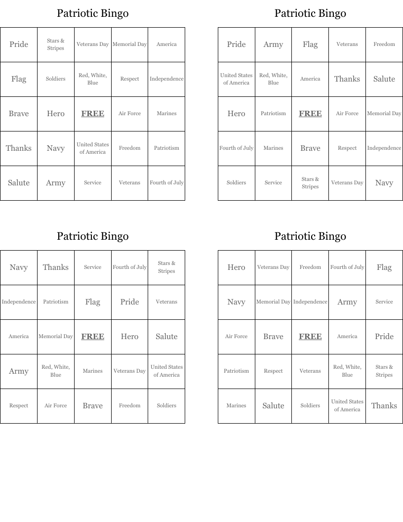 Patriotic Bingo