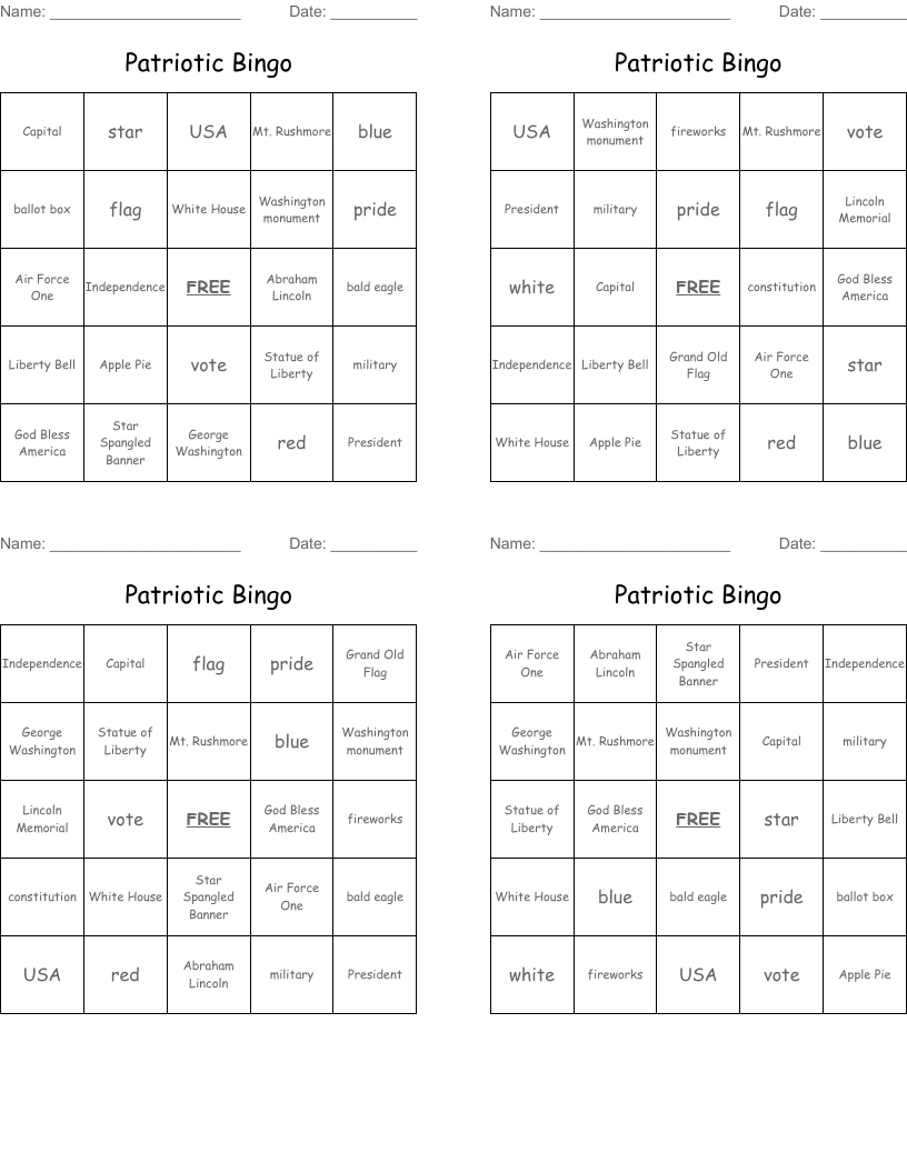 Patriotic Bingo