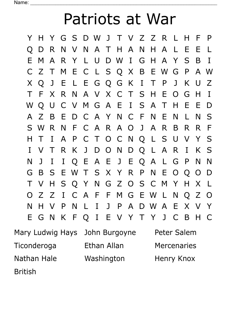 Patriots at War Word Search