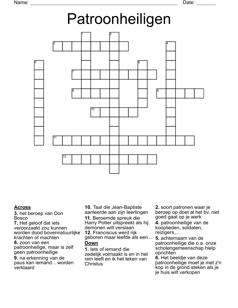 Patroonheiligen Crossword