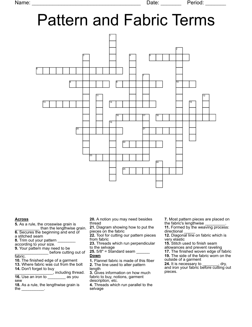 Pattern and Fabric Terms Crossword