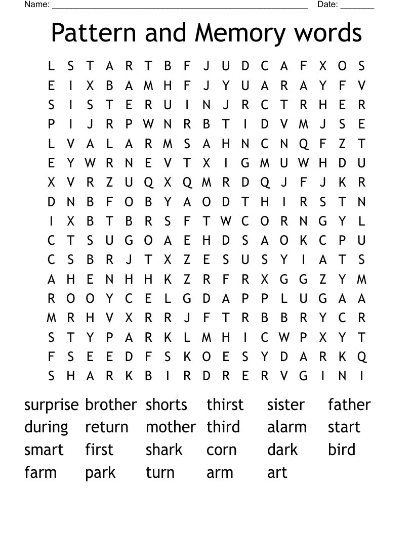 Pattern and Memory words Word Search