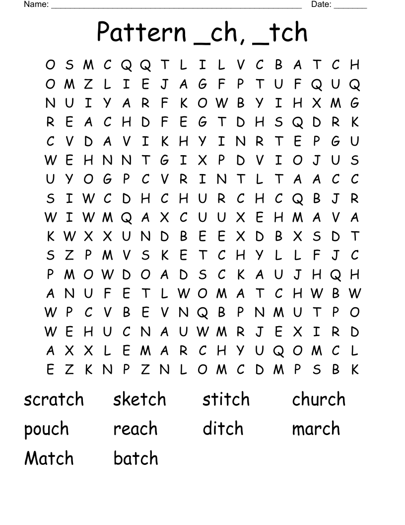 Pattern _ch, _tch Word Search