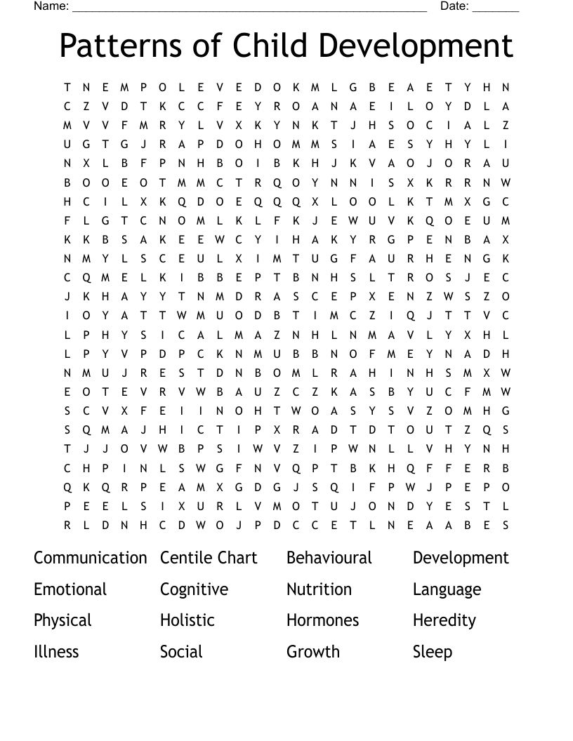 Patterns of Child Development Word Search