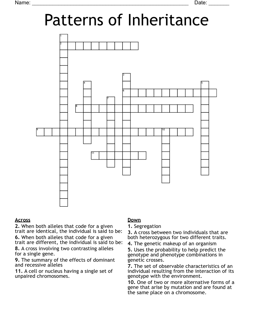 Patterns of Inheritance Crossword