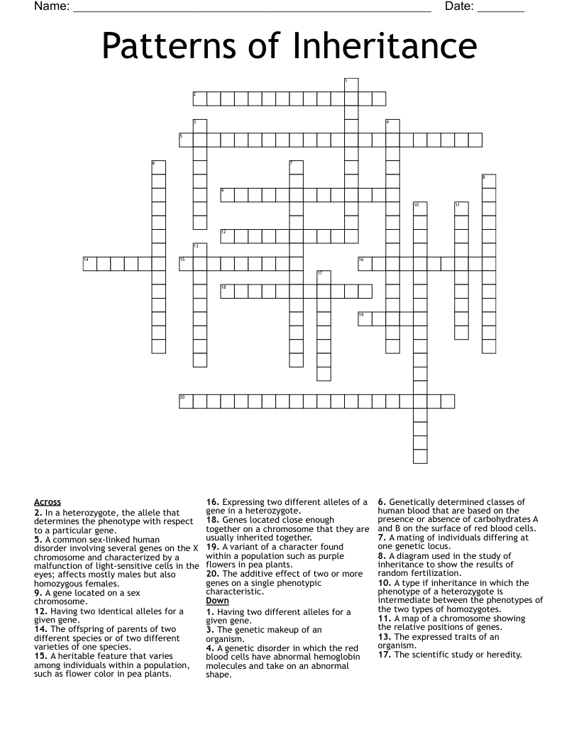 Patterns of Inheritance Crossword