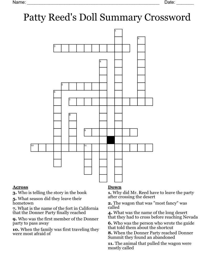Patty Reed's Doll Summary Crossword 