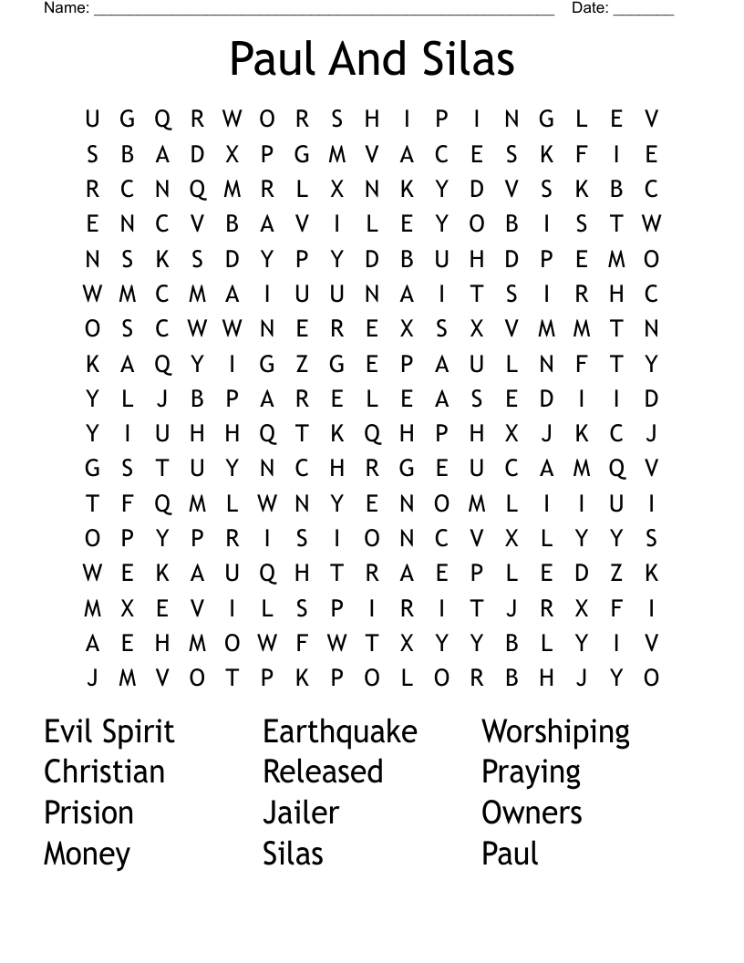 Paul And Silas Word Search