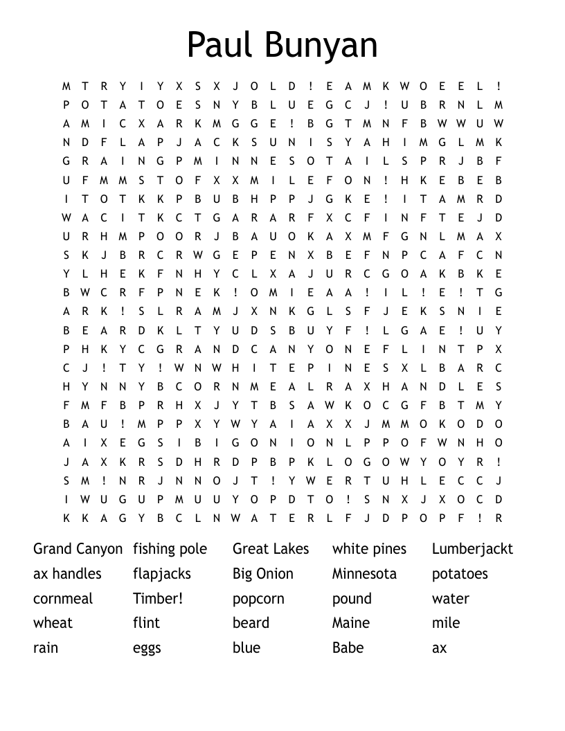 Paul Bunyan Word Search