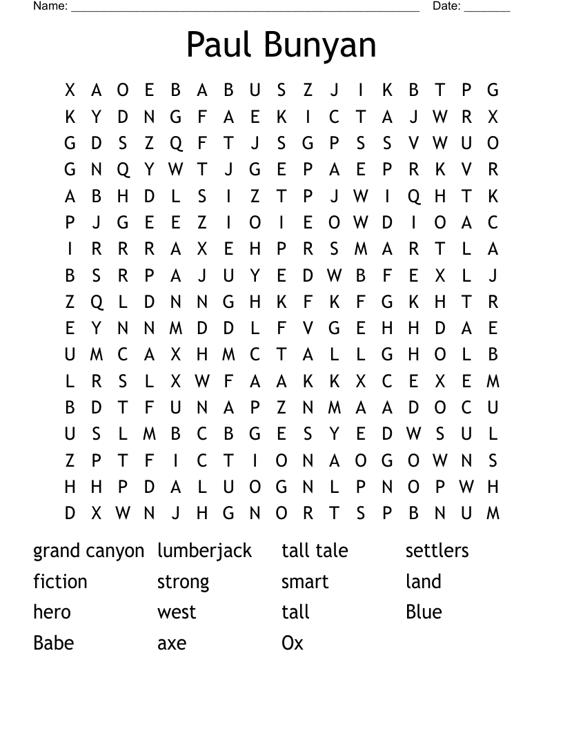 Paul Bunyan Word Search