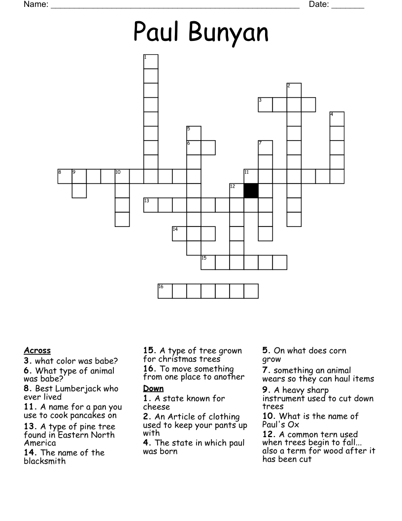 Paul Bunyan Crossword