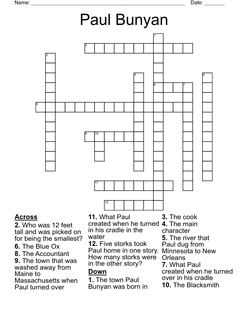 Paul Bunyan Crossword