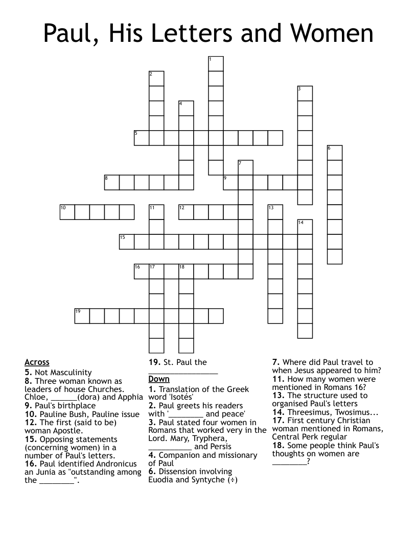 Paul, His Letters and Women Crossword
