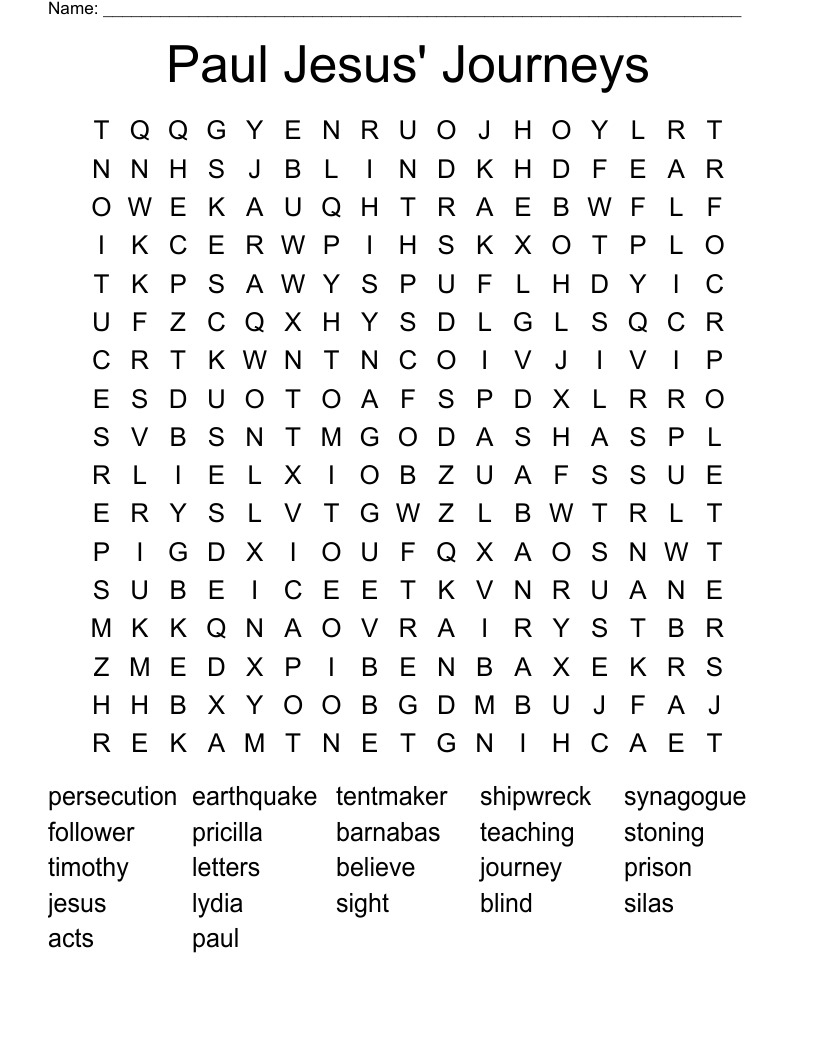 Paul Jesus' Journeys  Word Search