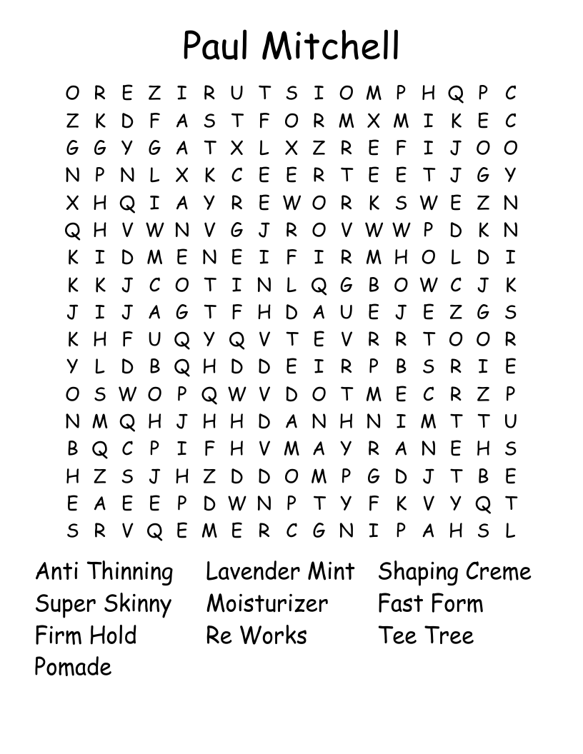 Paul Mitchell Word Search