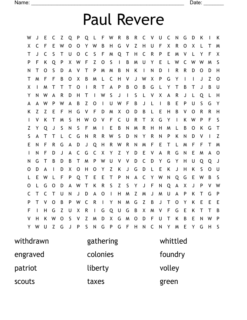 Paul Revere Word Search