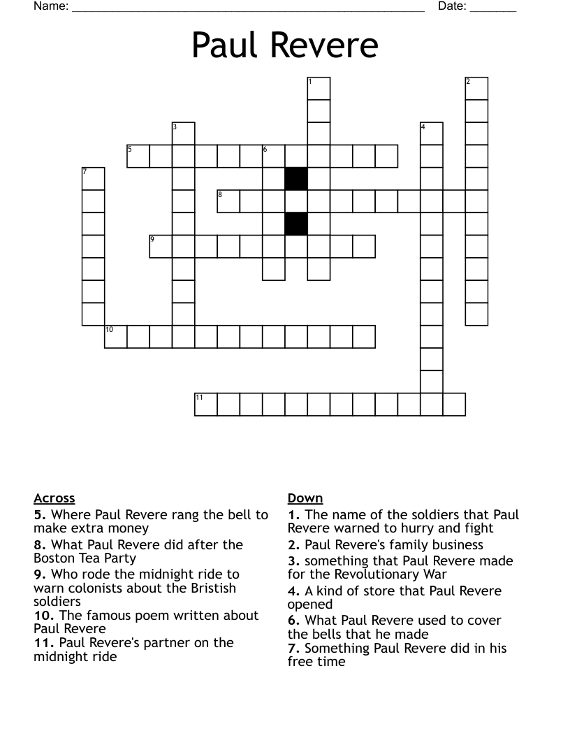 Paul Revere Crossword