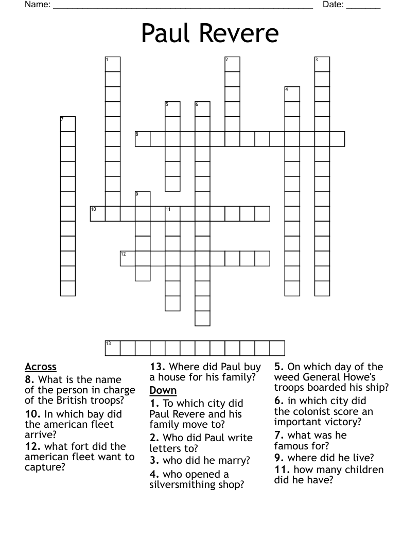 Paul Revere Crossword