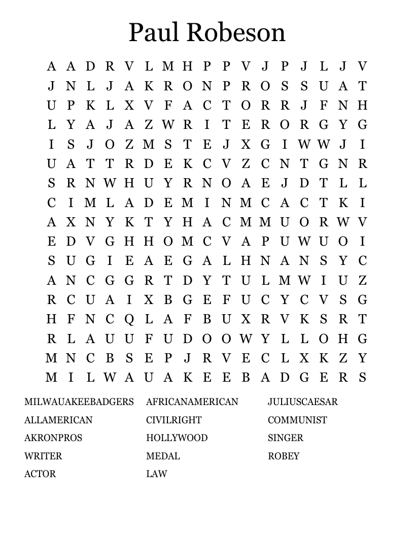 Paul Robeson  Word Search