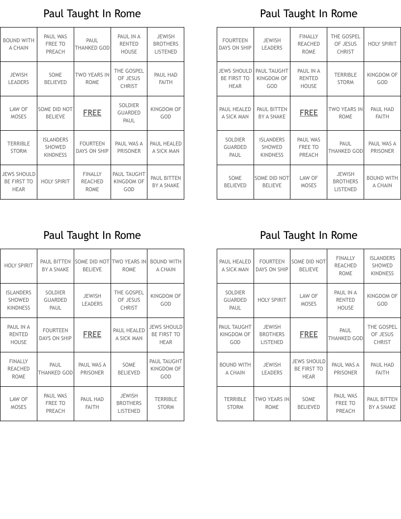 Paul Taught In Rome Bingo Cards