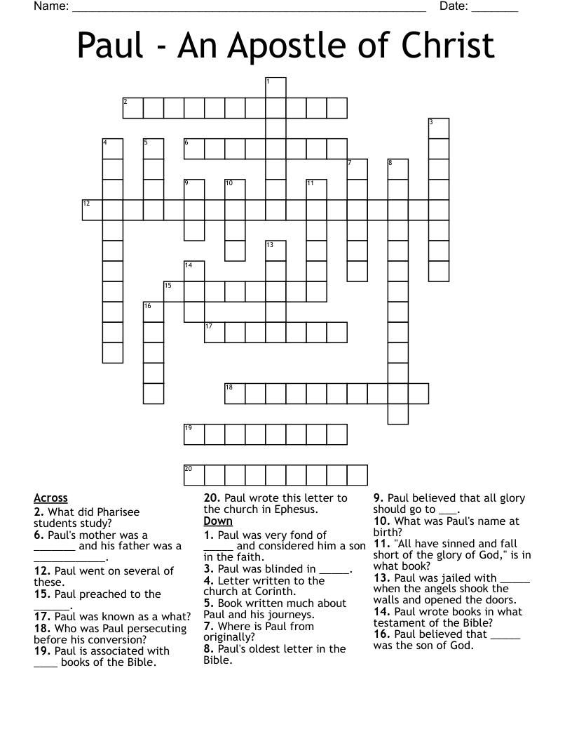Paul - An Apostle of Christ Crossword