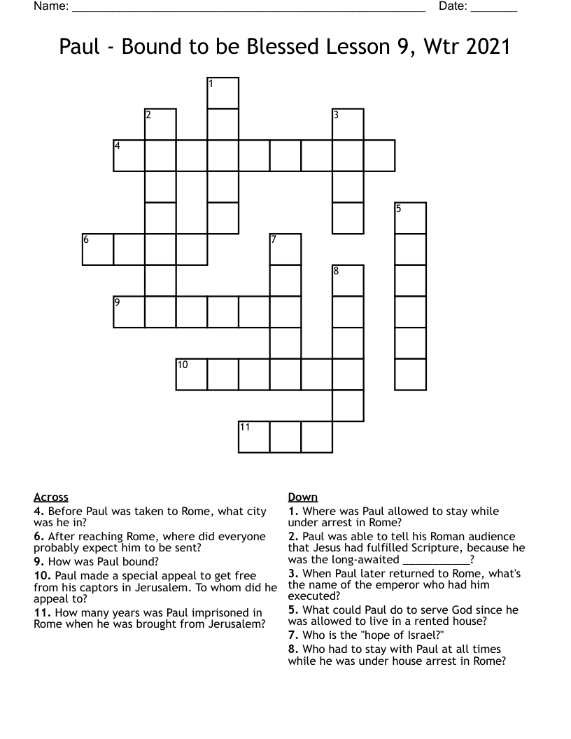Paul - Bound to be Blessed Lesson 9, Wtr 2021 Crossword