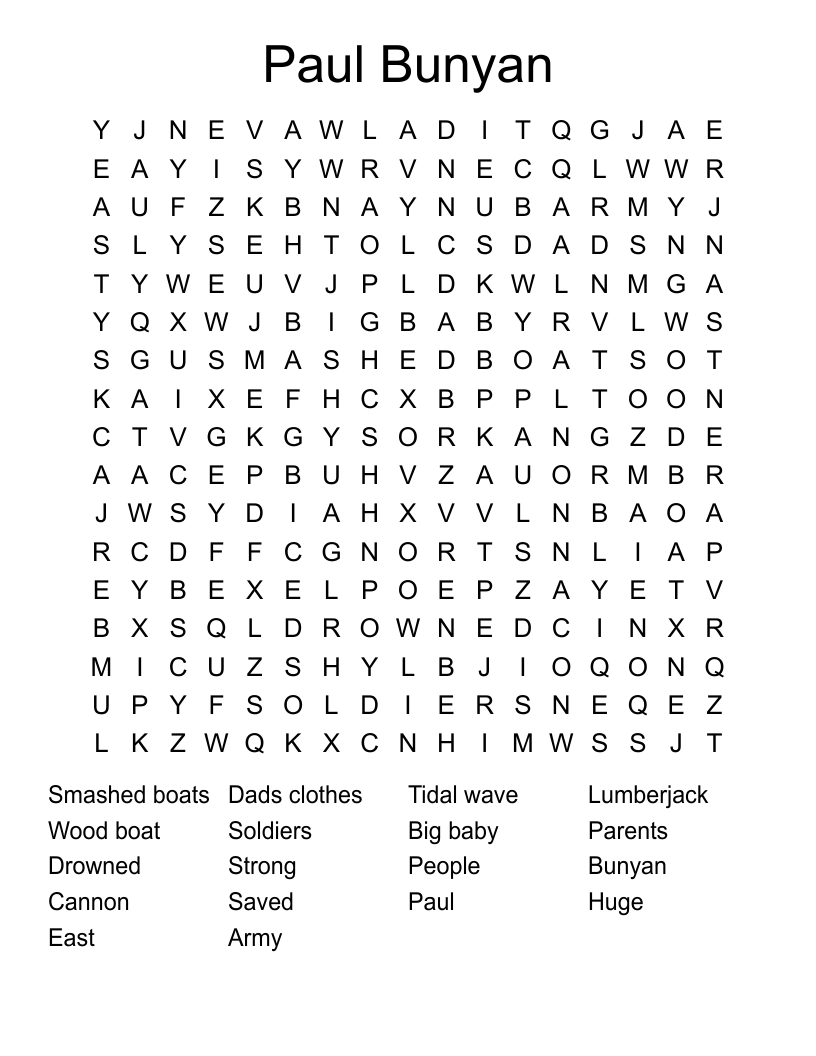 Paul  Bunyan Word Search