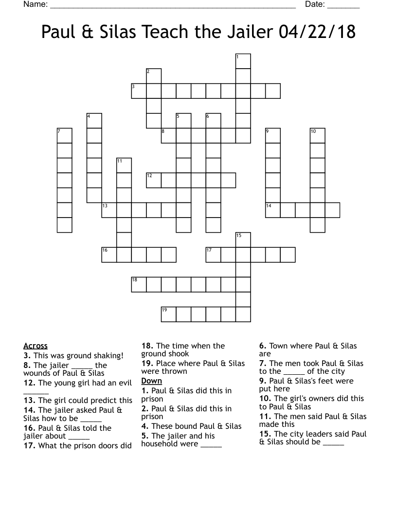 Paul & Silas Teach the Jailer 04/22/18 Crossword