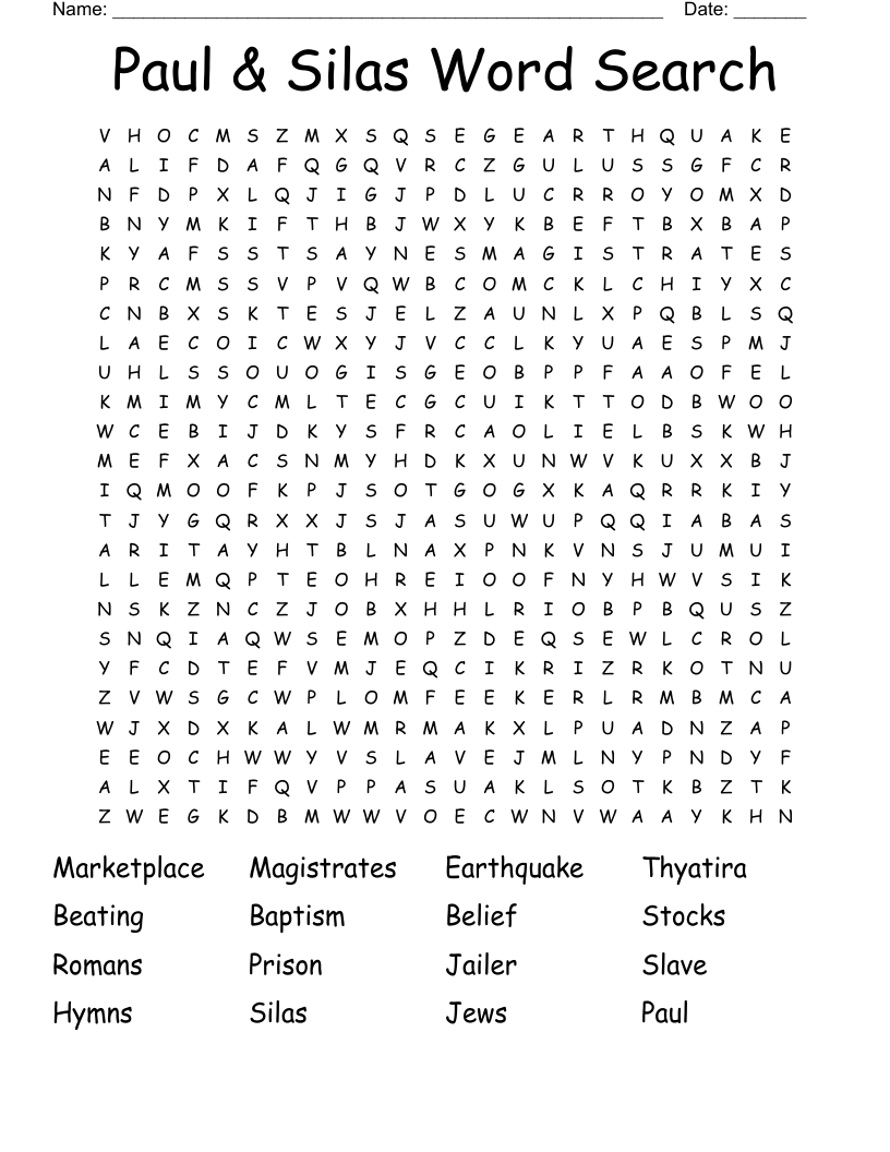 Paul & Silas Word Search